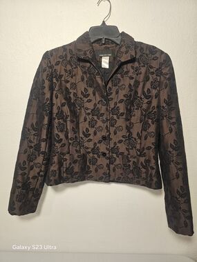 Jones New York Brown Floral Jacquard Jacket